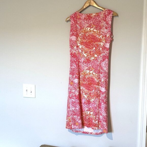 J. McLaughlin Catalina Cloth Rouched Tank Top Midi Dress Orange Pink Floral L - Picture 3 of 9